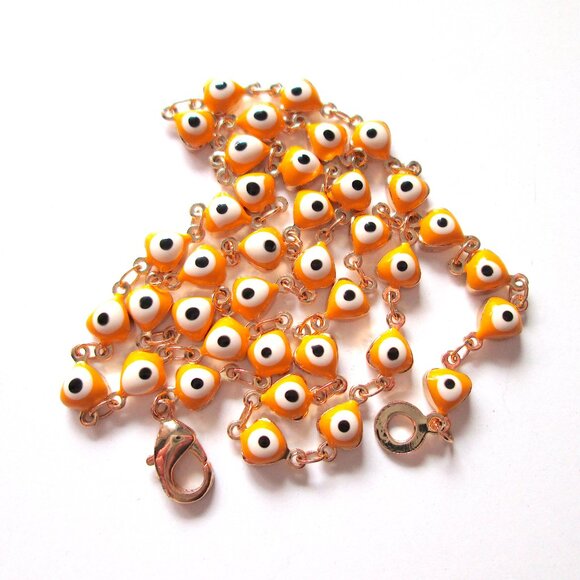 C⭐️C Golden Yellow Heart Evil Eye Choker Necklace Stamped LOVE Gold Tone Health - Picture 2 of 11